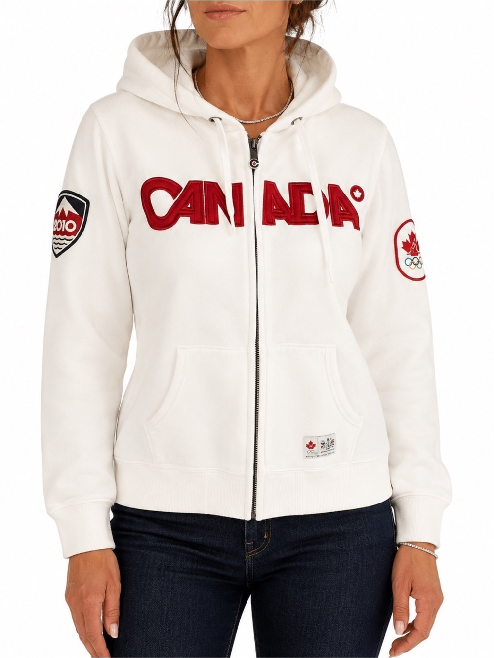 HBC CANADA OLYMPIC Hoodie Womenโs Zip Jacket 2010 Rare Collectible White Red XL
